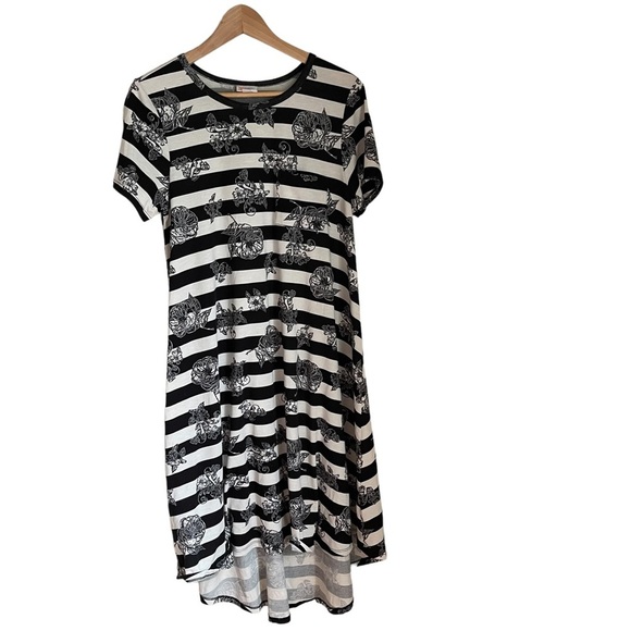 LuLaRoe Strip and Floral Print Midi T-Shirtdress High-low Front Size: S - Picture 7 of 7